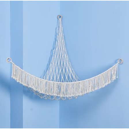 Makramee-eläinleluilla täytetty valjaat, ripustettava järjestäjä