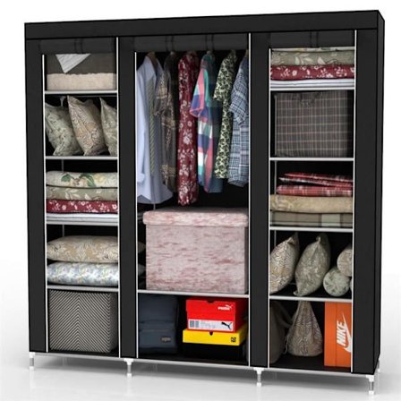 Intirilife hopfällbart förvaringsskåp 150x175x45 cm i RAVEN BLACK – Mjuk non-woven garderob med dragkedja