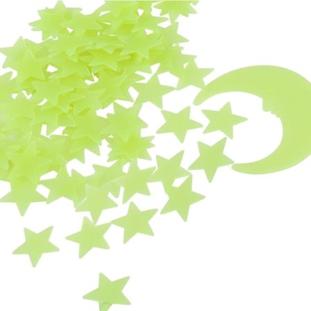 Lysende stjerne måne sæt 100 stk. selvklæbende lysende vægklistermærker i plast