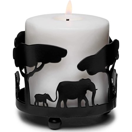 Metal Dyre Lysplade, Elefant Silhuet Lysestageholder, Tealight Lysestativ Til Restaurant, Skovtema Dekor, Sort Lysestage Fo