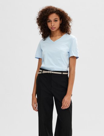 Selected Slfmyessential Ss V-Neck Tee Noos - Blue - XS