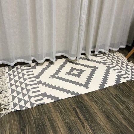 Bomuldsgulvtæppe, vævede frynsegulvtæpper med tryk, kvastgulvtæpper, geometrisk dørmåtte, maskinvaskbar indendørs udendørs gulvløber