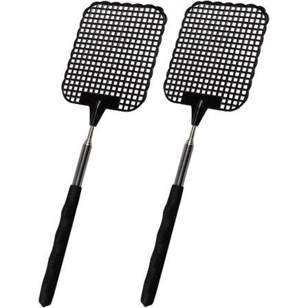 Sett med 2 uttrekkbare fluesmekkere. Teleskopisk lengde: 26 cm x 72 cm. Farge: Svart.