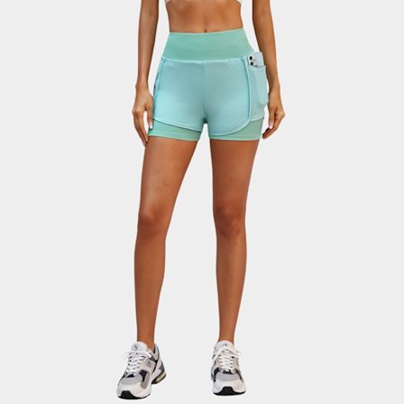 Dame todelt sports tætsiddende shorts, hurtigtørrende og åndbare yogabukser med bagtalje og lommer, løbe hotpants 8424