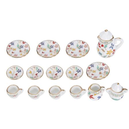1:12 Dukkehus Køkken Miniature 15 stk Porcelænsblomst Tekopsæt Decor Collection (#3)