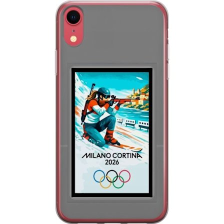 Kompatibelt Mobildeksel til Apple iPhone XR Retroplakat Cortina Milano 2026 med fjell, vintersportsutøvere, italienske trikolor, Milano-katedralen og