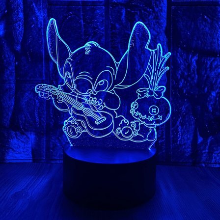Anime Figur Stitch fra Lilo & Stitch - 3D LED Optisk Illusion Natlys med Fjernbetjening, 16 Farver, Soveværelses Dekoration, Bordlampe