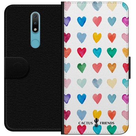 Kompatibelt Lommeboketui til Nokia Nokia 2.4 Cactus and Friends - Watercolor Love Grid