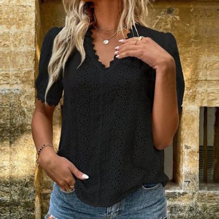 T-shirt Med V-ringad Dam Enfärgad Tunikablus