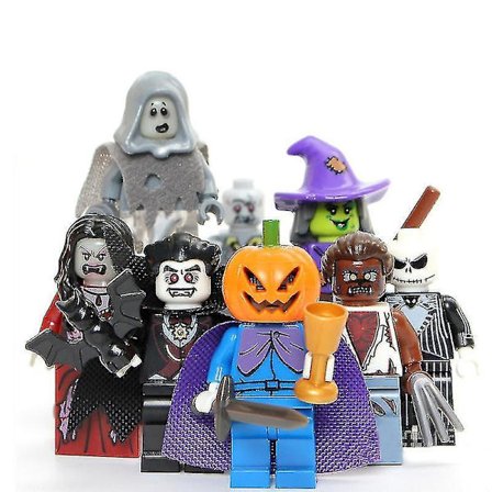 8pcs Halloween Vampire Pumpkin Man Werewolf Skull Children Assembled Building Block Minifigure Toy