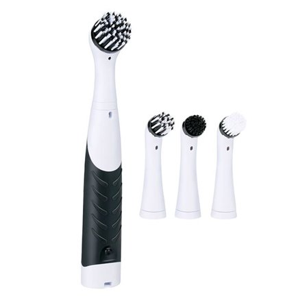 Akkukäyttöinen puhdistusharja, jossa on monikäyttöinen muotoilu ja kolme vaihdettavaa harjanpäätä