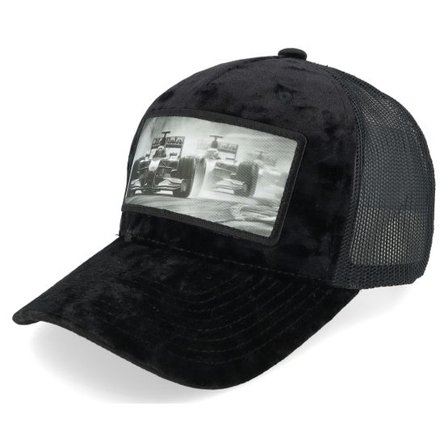 Calza Pennello - Svart trucker Keps - Formula Racing Cars Velvet Black A-Frame Trucker @ Hatstore