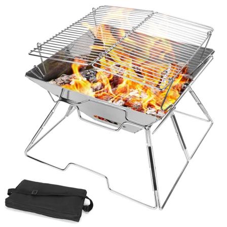 Set Campinggrill 304 Grilldörr i rostfritt stål, Heavy Duty Bärbar Campinggrill med Bärväska