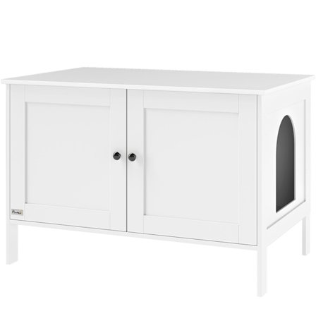 Kissanhiekkalaatikkokaappi Kissan talo ovella väliseinällä Kissanhiekkalaatikko suurille kissoille 80 x 51 x 54 cm valkoinen