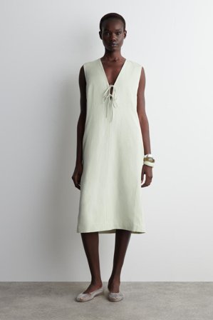 COS Women's Linen-Blend Tie-Front Midi Dress in Green