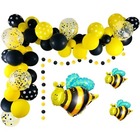 Humla ballongbåge kit gul svart prickig latex ballonger bi konfetti ballonger folie ballonger för bi temafest babyshower födelsedag dekorationer 