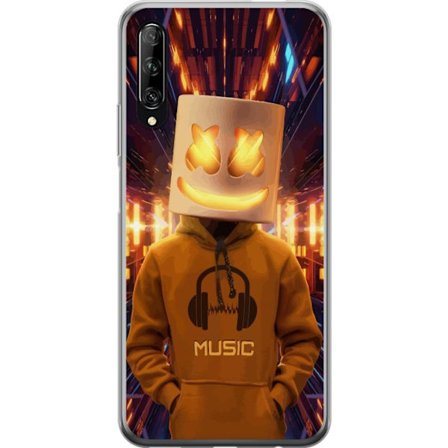 Yhteensopiva Puhelinkuori Huawei Huawei P smart Pro 2019 DJ-hahmo valaisevassa kypärässä ja hupparissa futuristisessa musiikkiympäristössä neonv