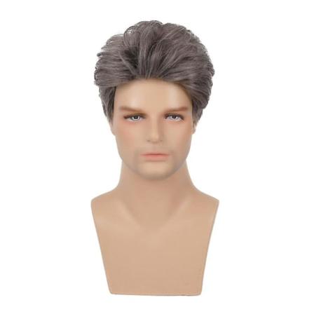 Mode Mænd Grå Kortlag Parykker Syntetisk Cosplay Festparyk