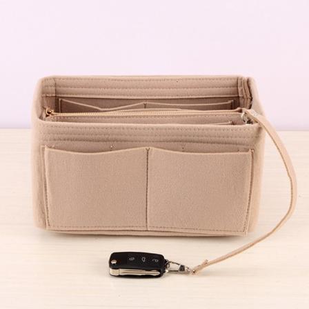 Organizer för handväska i filt, väska i väska för kvinnor med innerficka med dragkedja (beige)