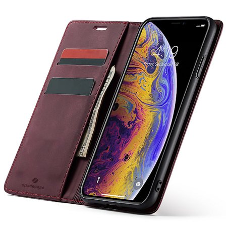 Spacecase Fodral Plånbok För Iphone Xs Max Rött Läder