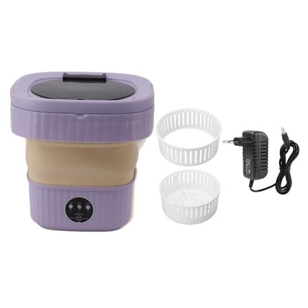 6L Mini Bærbar Vaskemaskine Foldbar Automatisk Mini Tøjvask med Soft Spin Tør 100‐240V Lilla EU-stik