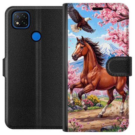 Kompatibel Tegnebogsetui til Xiaomi Redmi 9C Häst körsbär