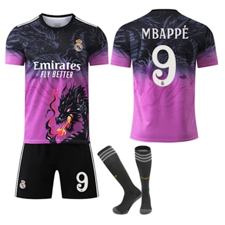 2024-2025 Real Madrid Dragon Anniversary Edition Fotbollströja Barn Vuxen med Strumpor No.9 Mbappé