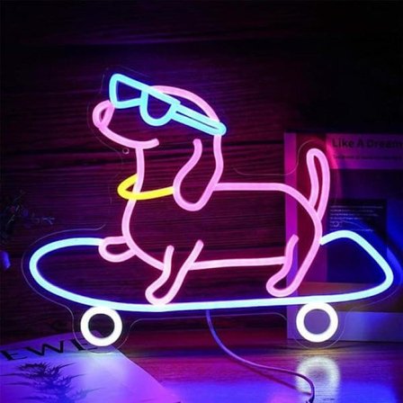 Hund på skateboard neonskilt LED neonlys vægdekoration belysning natlampe til soveværelse dyrehandel bar festdekor