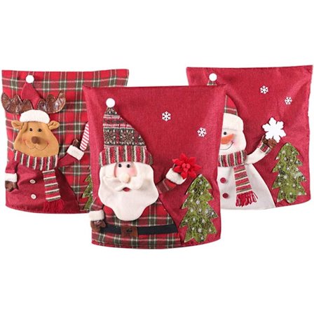 3 stk Jule-Stolryggtrekk, Jule-Stoltrekk Vaskbare Julenissen