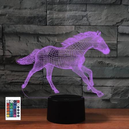 WJ 3D Hest Fjernkontroll 16 Farger Nattlys Illusjon Akryl LED Bordlampe Sengelampe Barn Soverom Skrivebord Dekor Bursdagsgaver Leker for Barn