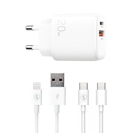 SiGN Dual Snabbladdare PD & Q.C, 3.5A 20W med USB-C & Lightning Kabel, 1m
