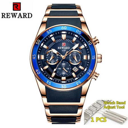 Reward Sport Herrklockor Lyxmärke Luminous Hands Chronograph Herrarmbandsur Vattentät Full Steel Montre Homme 2021