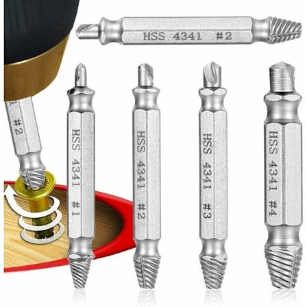 5-delad skadad skruvextraktor, ta enkelt bort remsade skadade skruvar gjorda av HSS 4341, hårdhet är 62-63 HRC, 5-pack remsade skruvborttagare