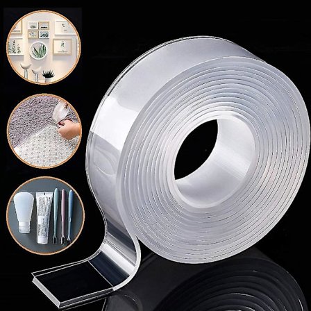 Aftagelig & sporløs klæbende Nano Gel Tape, Vaskbar Stærk Adsorption Dobbeltsidet Klar Silikontape Til Vægge, Køkken, Tæpper, Fotofiksering
