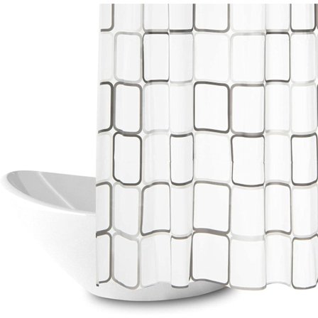 Duschdraperi, mögelbeständig vattentät 180x200cm tvättbar antibakteriell polyestertyg badgardin, vit transparent duschdraperi (rutig)