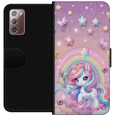 Kompatibelt Lommeboketui til Samsung Galaxy Note20 Magisk enhjørning med regnbue manke, stjerner og sommerfugler mot en pastellhimmel med skyer