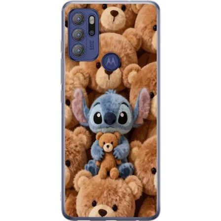 Kompatibelt Mobildeksel til Motorola Moto G60S Stitch omgitt av brune teddybjørner med en liten teddybjørn i fanget i en søt og koselig kawaii-design