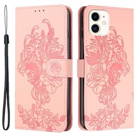 Tiger Flower Pungeetui til iPhone 12 & 12 Pro - Rosa Pink