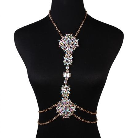 Boho Rhinestones Personlighet Brystkjede Krystall Halskjede Kroppskjede Sommer Strand Kroppssmykker Tilbehør
