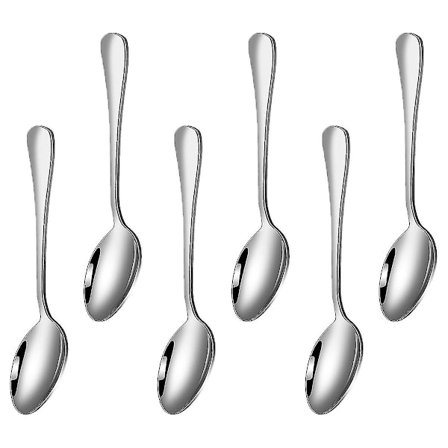 Pakke med 6, 20,3 cm, rustfritt stål, øser, skjeer, dessertskjeer, ødelagte tallerkener, tåler oppvaskmaskin