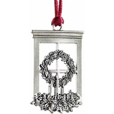 Solid Pewter Julepynt med Rød Satinhengende Ledning, Dobbeltsidig Design, DIY Hengende Dekor for Hjemmefestdekorasjoner (Vindu)