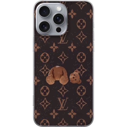 Kompatibel Mobilcover til Apple Apple iPhone 16 Pro Max Luksuriøst monogrammønster med knust bamse i mørk modeæstetik