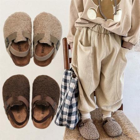 Børne fleece elastiske træsko Baby drenge piger plys tøfler Småbarn apricot 22