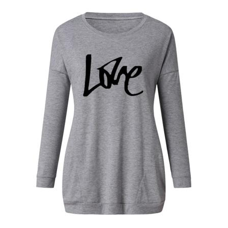 Kvinnors Love Print Casual Lös T-shirt Blus Tunika Top Tee