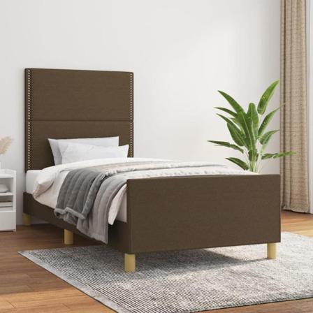Vidaxl Sängram Med Huvudgavel Mörkbrun 90x200 Cm Tyg Brun