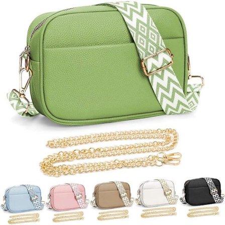 Skulderveske for kvinner, liten skulderveske i skinn, damekameraveske, skulderveske med utskiftbar bred gitarstropp