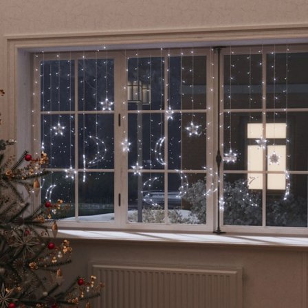 Ljusgardin stjärnor och månar fjärrkontroll 345 LED kallvit
