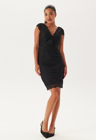 Bubbleroom Occasion - V-neck short lace Dress - Black - Kläder