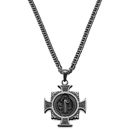 Sanctus | Vintage Silver-tone St. Benedict Cross Necklace for Men - Steel necklaces