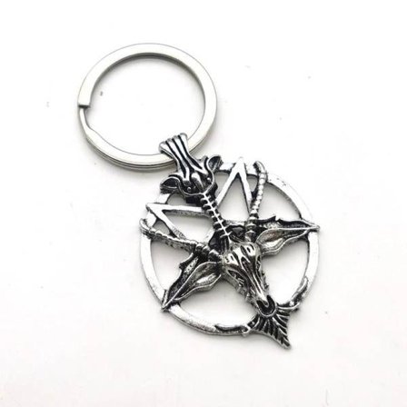 Nyckelring Get Baphomet Inverterat Pentagram Ockultism Magi Silver IC